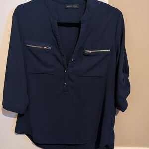 Sandy Evans Women's Deep Blue Blouse with Zipper Accents